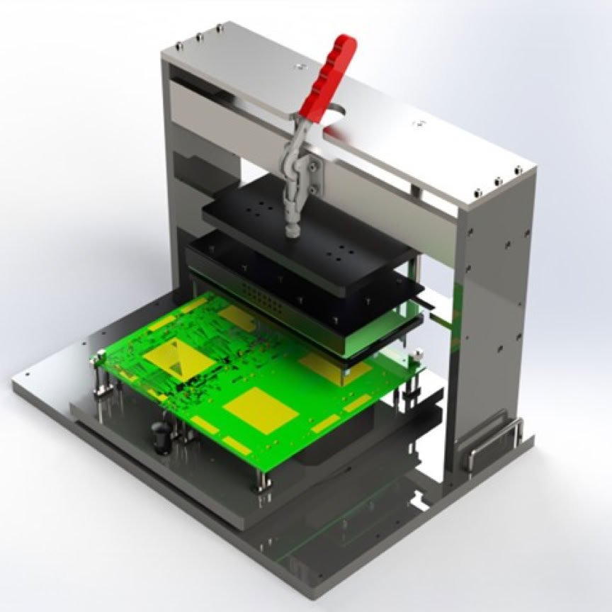 Detailed shot of a 3D printer nozzle operating in a workshop setting.